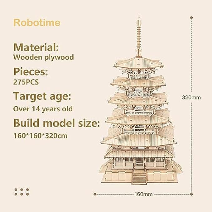 3D PUZZLES WOODEN MECHANICAL MODEL KITS DIY 5-TIER PAGODA CRAFT SETS CREATIVE PUZZLE SETS ADULTS FOR BUILDING - Image 3
